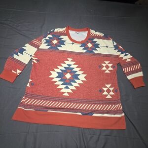 LuLaRoe Red and Blue Geometric Long Sleeve Top